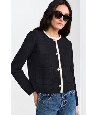 Alex Mill Paris Sweater Jacket Black Cotton Cashmere Gold Buttons XS